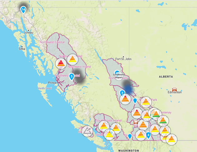 Avalanche Canada map