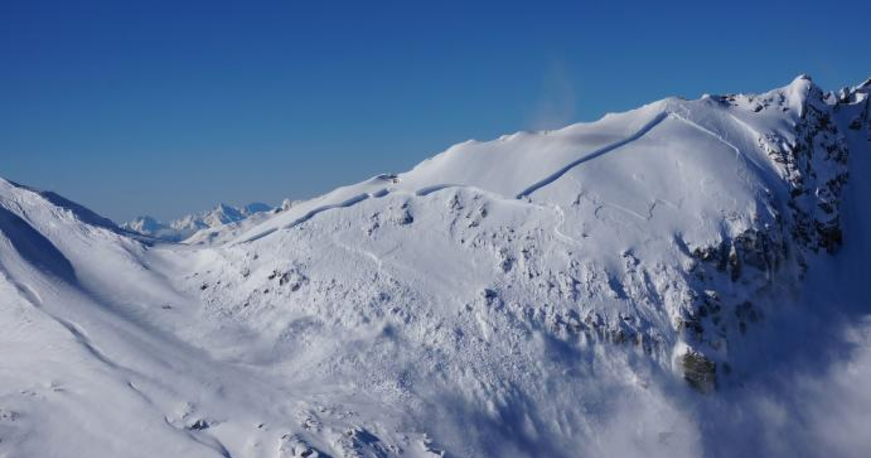 Size 3 above Blackcomb Glacier Heli-Bombing release on A PWL