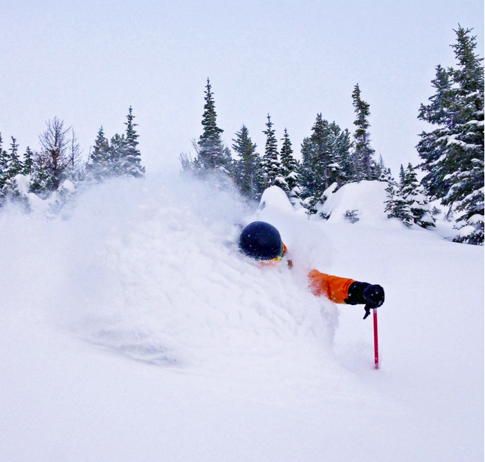 Kicking horse powder skier